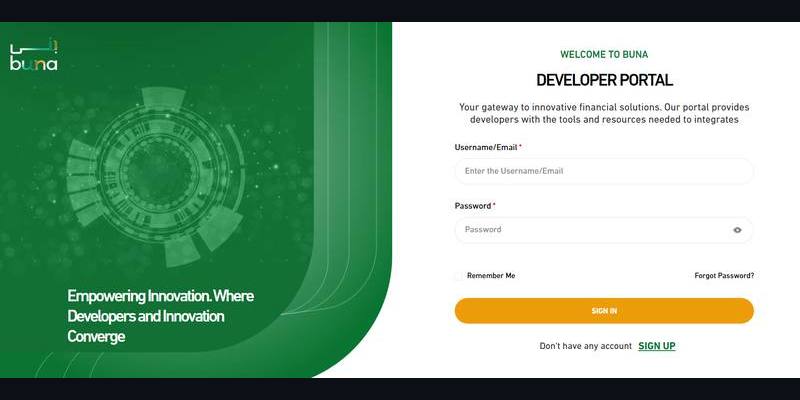 Buna Developer Portal website screenshot